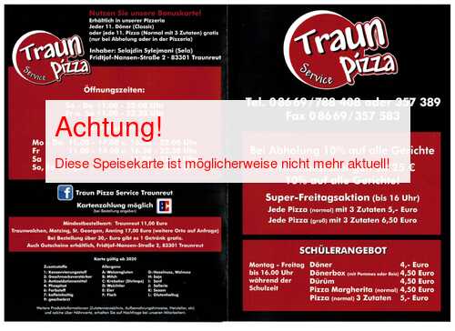 Speisekarte von TraunPizza Seite 01