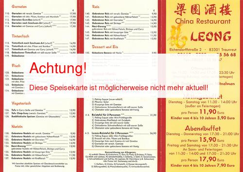 Speisekarte von China Restaurant Leong Seite 02